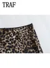 Traf Women Vintage Chic Leopard Skirt 2024 Fashion Spring Summer Holiday Women Skirt Women Zipper Long Straight Skirt 240408