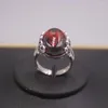 Cluster ringen echt solide 925 Sterling Silver Band Vrouwen Lucky Oval Garnet Caned Flower Hollow Ring