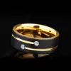 Bands FDLK Luxury Mens 8mm Black Stainless Steel Gold Color Ring Crystal Wedding Band for Men's Engagement Party Jewelry Gift