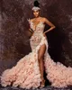 2022 Arabic Aso EBI Champagne Mermaid Wedding Dresses Lace Crystals Crystals Lussuoso abito da sposa vestito ZJ284