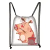 Sznurko happy piggy print torba Kobiet Travel Teen -School Brown Girl and Boy Backpack Fashion Famile Storage Torby L1