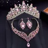 Necklaces Korean Crystal Bridal Jewelry Sets for Women Fashion Tiaras Earrings Necklace Crown Bride Wedding Dubai Jewelry Set Accessories