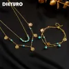 Necklaces DIEYURO 316L Stainless Steel Round Tree Green Stone Beads Necklace Anklets For Women Girl Fashion 2Layer Chains Jewelry Set