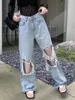 Women's Jeans Benuynffy Retro Do Old Ripped Straight High Waist Streetwear Boyfriend Loose Wide-leg Pants Spring Summer 2024