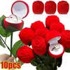 Sachets de bijoux 10pcs Boîte à anneau de fleurs de rose Red Cteative Earge Affiche Boîtes-cadeaux Case de stockage de fiançailles de mariage nuptiale