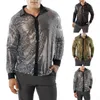 Camicia con paillettes di abbigliamento etnico per uomini per ogni giorno 1 sequestro di mesh in mesh nera maschio comodo nightclub Golden Spring Silver