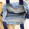 Shopping Bags Chic Denim Shoulder Tote Bag For Women Men Canvas Shopper Korean Female Soft Handbag Large Messenger