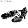 Dance Shoes WUXIJIAO Jazz Latin For Women Salsa Girls Ballroom Black Bronze Skin Curban Heel