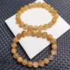 Link Bracelets 9.5MM Natural Yellow Fire Quartz Hematoid Bracelet Gemstone Round Bead Crystal Healing Jewelry Gift