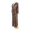 Leopardo Impresión Long Maxi Tunica Kaftans Cubierta de playa de cárdigan para mujeres Sexy Ver a través de Chiffon Beachwear Bikini arriba