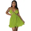 Kvinnor Casual Dresses Cut Out Halter Backless Flowy Sleeveless Hollow Out A-Line Dress Sexig Party Beach Mini Dress