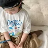 Tシャツ夏の子供たちの漫画プリントハーフスリーブトップボーイズアンドガールズコットンルーズティー1-7Y H240423