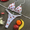 Kvinnors badkläder med hög midja baddräkt leopard tryck halter bra snörning thong set cherry brasilian bikini sexig två bit för kvinnor