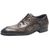 Chaussures habillées Crocodile Modèle Oxford Hommes décontractés en cuir de vache authentique Blow Brown Lace Up Wedding Formel Shoe