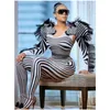 Stage Wear Zebra Head Printed Elastic TighT Fitting Jumpsuit Two-piece Performance Suit