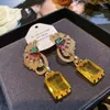 925 Silver Drop Earrings For Women Created Citrine Luxury Stud Dangle Earring Party Accessories Fine Jewelry 240422