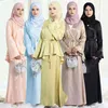 Etniska kläder 2 stycken matchande glänsande satin muslimska kvinnor abaya långärmad öppen toppar maxi kjol set kalkon kimono klänning arabiska kläder