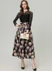 Women's Runway Dresses O Neck Long Sleeves Embroidery Lace Bodice Patchwork Printed Elegant Fashion Vestidos