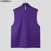 Men's Tank Tops INCERUN 2024 American Style Solid Shiny Fabric Vests Stylish Well Fitting Male Comfortable Sleeveless Waistcoat S-5XL