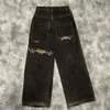 Женские джинсы jnco y2k уличная одежда хип -хоп боксерские перчатки графическая печатная печать мешковатые черные брюки мужчины женщины хараджуку готические брюки