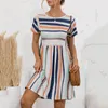 Casual Dresses European And American Style Female For Teens Girls Summer Sexy O-Neck Striped Button Mini Dress Clothing