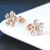 Boucles d'oreilles adjointes belles boucles d'oreille de fleur de printemps pour les femmes Crystal Crystal Cz rose Gold Color Gift Girls Fashion Bijoux E399