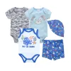 Sets Baumwoll Cartoon Baby Girl Boy Kleidung Set Kurzarm Sommerkindmädchenkleid Anzug Stickerei Kleinkind Girl Bodysuit Sets