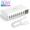 Hubs 8 Ports USB -зарядное устройство 50W 8A LCD -дисплей Multi Port USB Hub Fast Gradging Adapter Power Charger для iPhone Xiaomi Huawei