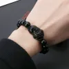 Strands Pixiu Obsidian Obsidian Obsidian Stone Breads Bracelete Boa sorte e riqueza chinesa fengshui antigo bestas homens mulheres pulseiras