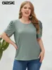 GIBSIE Plus Size Solid ONeck Leg of Mutton Sleeve Blouse Women Fashion 2023 Summer Office Casual Womens Blouses Tops 240419