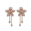 Pink Blumenstropfen Ohrringe für Frauen Gilr 925 Silbernadel Luxus Dangle Bolde Ohrring Feiner Schmuck Frauen Accessoire 240422