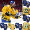 Kob Weng # 8 Rasmus Dahlin Coupe du monde Équipe de hockey Suède Jerseys Kruger Ekholm Forsberg Stralman Hjalmarsson Landeskog Hedman Custom Hockey Jersey