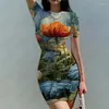 Party Dresses Bright Flower 3D Printing Dress Fashionabla och bekväma damer Slim Temperament Beautiful Office Detox