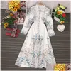 Basic Casual Dresses Ly Varey Lin Spring Women Long Sleeve Single Breasted A-Line Dress Print Blouses Maxi Dres Chic Streetwear Robe 2 Otphf