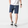 Pantaloni da uomo pantaloncini di lino di cotone maschile casual spiaggia corta quinta estate