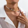 Kettingen puui hiphop imitatie parel ketting voor mannen kleurrijke acryl kralen met patroon choker sieraden rapper coole feestjongen