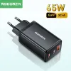 Chargers Rocoren 65W Gan Charger Quick Charge PD 4.0 3.0 Type C USB Charger voor iPhone 15 14 13 Pro Max Samsung Fast Charger voor laptop