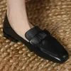 Casual schoenen dames echte lederen vierkant teen slip-on flats loafers zoete bowtie vrije tijd zachte comfortabele vrouwelijke mocassins