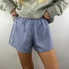 Kvinnors shorts Combhasaki Y2K Vintahe Summer Casual Retro Estetic Plaid Elastic Band Loose Wide Leg Beach Streetwear