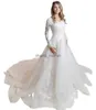 Lace applique Tulle Modest a-line Wedding Dresses With Long Sleeves Sweetheart Neckline Buttons Back Country Western Bridal Gowns