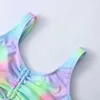 Swim Wear Tie Dye Girls Swimsuit Kids 7-14 Years Two Piece Childrens Swimwear Ruched Front Bikini Set Teen Bathing Suit 2024 Beachwear 240423