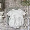 Rompers 2023 Summer New Baby Solid Short Sleeve Bodysuit Infant Girl Cute Puff Jumpsuit Newborn Toddler Cotton Ribbed Clothes 0-24M H240423