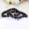 Strengen punk cz bull head schedel heren armband mode 8mm lava stenen kralen bedel armbanden armbanden macrame streng sieraden cadeau