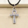 Naszyjniki Nowe trwałe czarna sztuczna skóra Anka krzyż Egiptian Ankh Life Symbol Wisiant Choker Charm DIY Naszyjka biżuteria