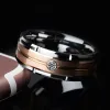 Bands Fashion 8mm Men's Double Groove Beveled Steel Ring Rose Gold Color Brushed Inlay AAA Zircon Ring Men's Wedding Band Jewelry Gift