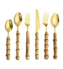 Bambuhandtag Flatvaruuppsättning av rostfritt stål Middag Knivgaffel Dessert Spoon Cutlery Sets5595493