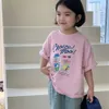 Tシャツ夏の子供たちの漫画プリントハーフスリーブトップボーイズアンドガールズコットンルーズティー1-7Y H240423