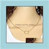 Pendant Necklaces Pendant Necklaces Unique Charming Gold Tone Bar Circle Lariat Necklace Women Turkish Jewlery Sier Plated Chain Long Dhmdb