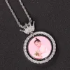 Hip Hop Memory Photo DIY Rotatable Double-sided Crown with Micro Inlaid Zircon Trendsetter Circular Pendant