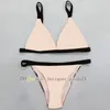 Modedesigner kvinnor bikini set ungdomsflickor klassisk snörning baddräkt dam bokstäver brun randmönster badkläder sexiga casual thongs topp bh bathing kostym bodysuit